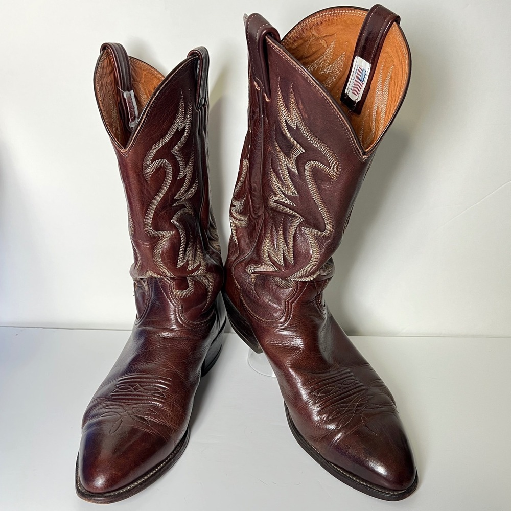 Vtg Nocona Boots Mens Western Cowboy Boots Brown Leather Embroidered 11.5 D USA‎